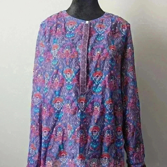 Ann Taylor Loft Boho Style Long Sleeve Blouse -Size S- Light Airy Office wear - Picture 3 of 15